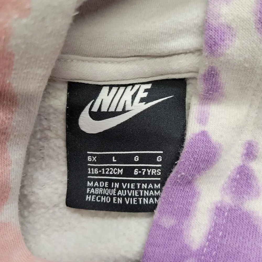 Nike Girls 6X Tie Dye Hoodie Purple Pink Pullover Swoosh Sweatshirt Kids